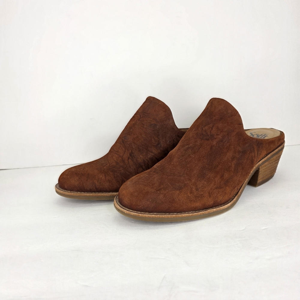 Sofft Ameera Cognac Suede Textured Western Shoes Leather Mule Clogs Size 8.5M - Picture 3 of 16
